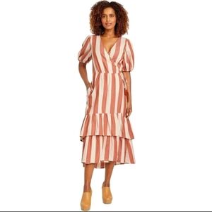 Knox Rose Puff Short Sleeve Autumnal Striped Midi Wrap Dress Size S